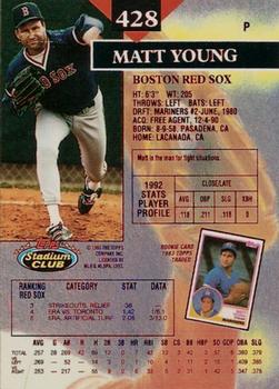 1993 Stadium Club - First Day Production #428 Matt Young Back