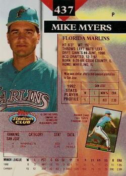1993 Stadium Club - First Day Production #437 Mike Myers Back