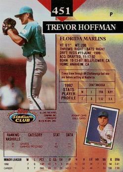1993 Stadium Club - First Day Production #451 Trevor Hoffman Back