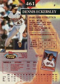 1993 Stadium Club - First Day Production #461 Dennis Eckersley Back