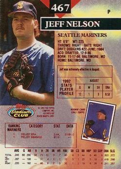 1993 Stadium Club - First Day Production #467 Jeff Nelson Back