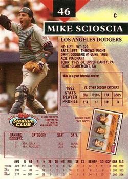 1993 Stadium Club - First Day Production #46 Mike Scioscia Back
