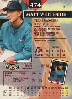 1993 Stadium Club - First Day Production #474 Matt Whiteside Back