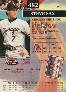 1993 Stadium Club - First Day Production #482 Steve Sax Back