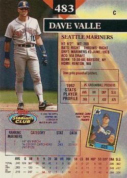 1993 Stadium Club - First Day Production #483 Dave Valle Back