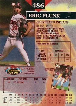 1993 Stadium Club - First Day Production #486 Eric Plunk Back
