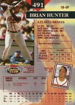 1993 Stadium Club - First Day Production #491 Brian Hunter Back