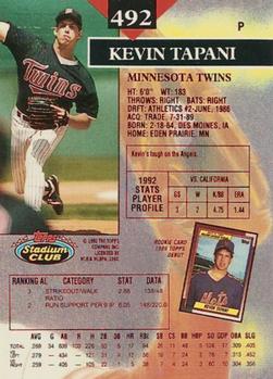 1993 Stadium Club - First Day Production #492 Kevin Tapani Back