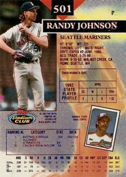 1993 Stadium Club - First Day Production #501 Randy Johnson Back
