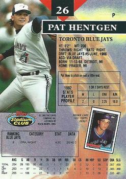 1993 Stadium Club - First Day Production #26 Pat Hentgen Back