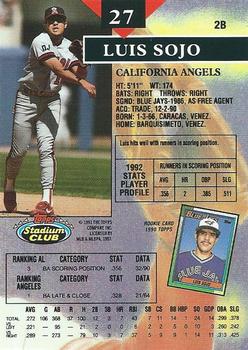 1993 Stadium Club - First Day Production #27 Luis Sojo Back