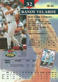 1993 Stadium Club - First Day Production #32 Randy Velarde Back
