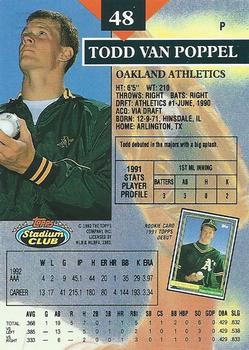 1993 Stadium Club - First Day Production #48 Todd Van Poppel Back