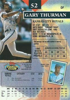 1993 Stadium Club - First Day Production #52 Gary Thurman Back