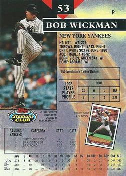 1993 Stadium Club - First Day Production #53 Bob Wickman Back