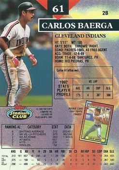 1993 Stadium Club - First Day Production #61 Carlos Baerga Back