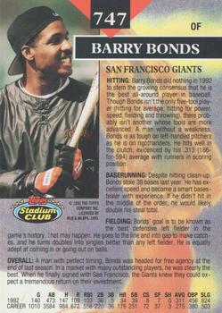 1993 Stadium Club - First Day Production #747 Barry Bonds Back
