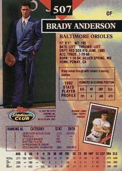 1993 Stadium Club - First Day Production #507 Brady Anderson Back