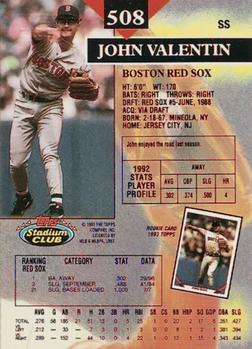 1993 Stadium Club - First Day Production #508 John Valentin Back