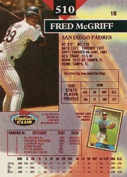 1993 Stadium Club - First Day Production #510 Fred McGriff Back