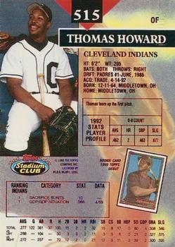 1993 Stadium Club - First Day Production #515 Thomas Howard Back