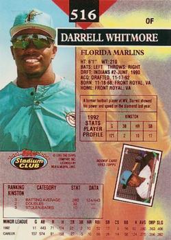 1993 Stadium Club - First Day Production #516 Darrell Whitmore Back
