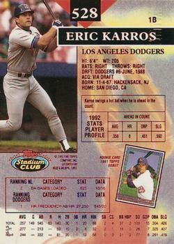 1993 Stadium Club - First Day Production #528 Eric Karros Back