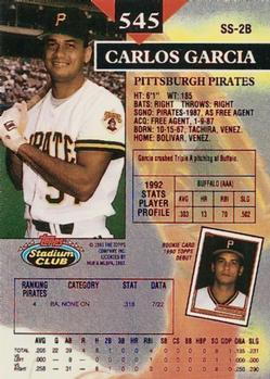 1993 Stadium Club - First Day Production #545 Carlos Garcia Back