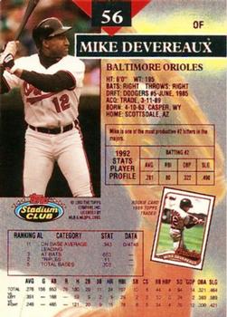 1993 Stadium Club - First Day Production #56 Mike Devereaux Back