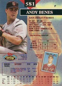 1993 Stadium Club - First Day Production #581 Andy Benes Back