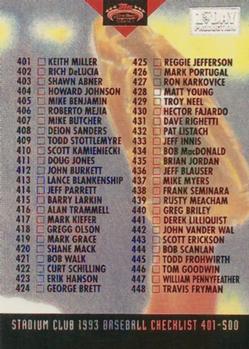 1993 Stadium Club - First Day Production #589 Checklist: 401-500 Front