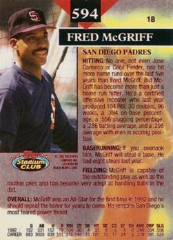 1993 Stadium Club - First Day Production #594 Fred McGriff Back