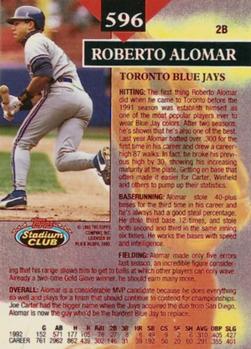 1993 Stadium Club - First Day Production #596 Roberto Alomar Back