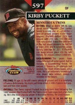 1993 Stadium Club - First Day Production #597 Kirby Puckett Back