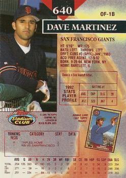 1993 Stadium Club - First Day Production #640 Dave Martinez Back