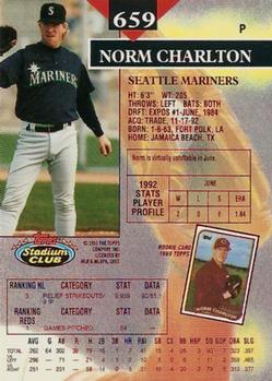 1993 Stadium Club - First Day Production #659 Norm Charlton Back