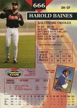 1993 Stadium Club - First Day Production #666 Harold Baines Back