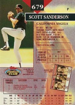 1993 Stadium Club - First Day Production #679 Scott Sanderson Back