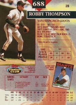 1993 Stadium Club - First Day Production #688 Robby Thompson Back