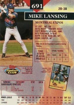 1993 Stadium Club - First Day Production #691 Mike Lansing Back