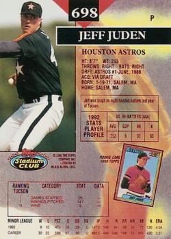 1993 Stadium Club - First Day Production #698 Jeff Juden Back