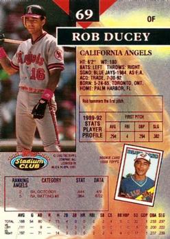 1993 Stadium Club - First Day Production #69 Rob Ducey Back