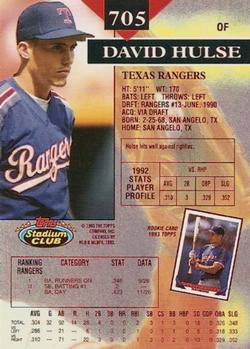 1993 Stadium Club - First Day Production #705 David Hulse Back