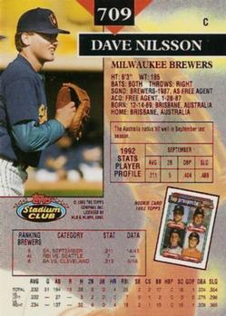 1993 Stadium Club - First Day Production #709 Dave Nilsson Back