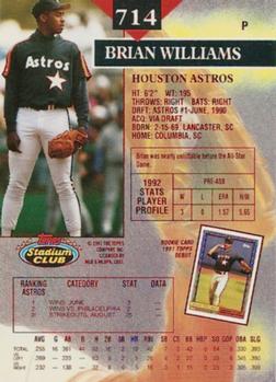 1993 Stadium Club - First Day Production #714 Brian Williams Back