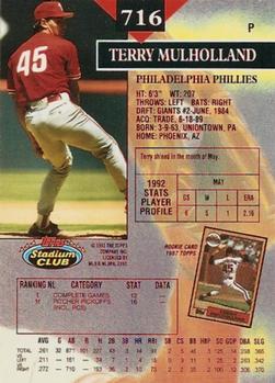 1993 Stadium Club - First Day Production #716 Terry Mulholland Back