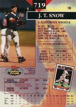 1993 Stadium Club - First Day Production #719 J.T. Snow Back