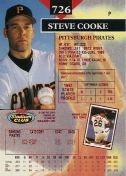 1993 Stadium Club - First Day Production #726 Steve Cooke Back