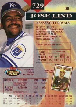 1993 Stadium Club - First Day Production #729 Jose Lind Back