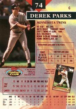 1993 Stadium Club - First Day Production #74 Derek Parks Back